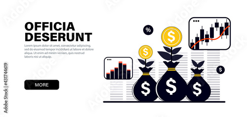 Concept in modern flat black colors for website and mobile website development on the topic investments, dividend growth, investment portfolio growth