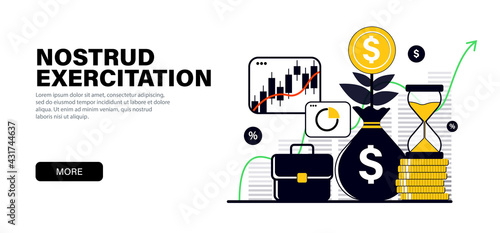 Concept in modern flat black colors for website and mobile website development on the topic investments, capital augmentation, investment portfolio growth.