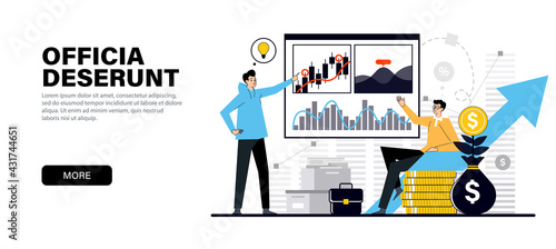 Concept in modern flat black colors for website and mobile website development on the topic investments, capital augmentation, investment portfolio growth and market analysis.
