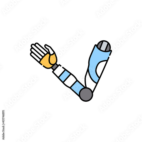 Bio artificial hand color line icon. Disability. Isolated vector element.