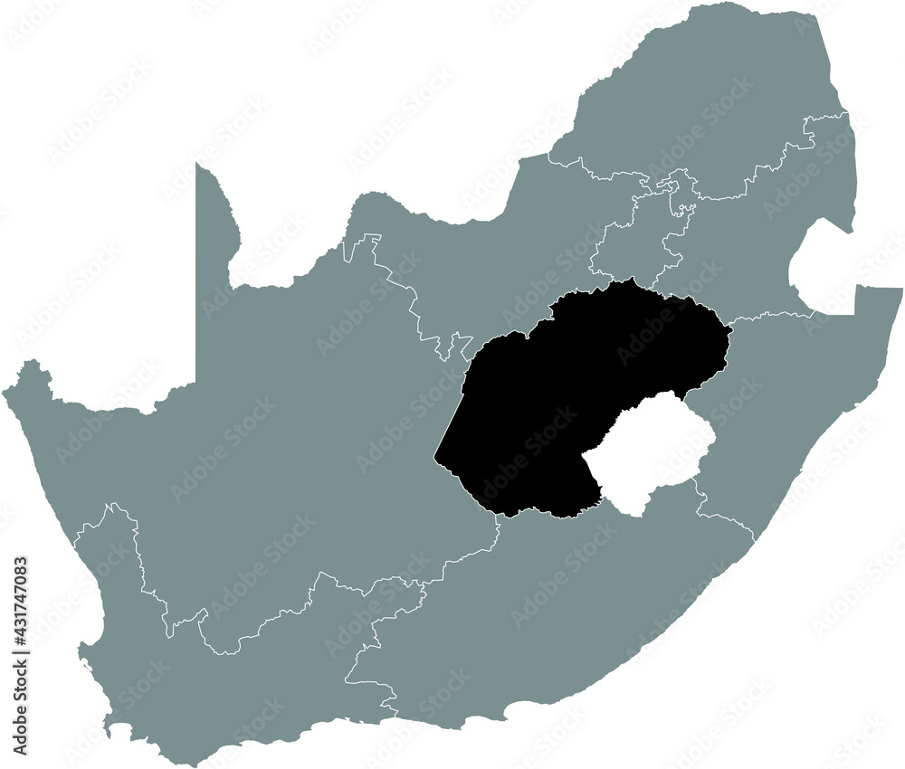 Fototapeta premium Black highlighted location map of the South African Free State province inside gray map of the Republic of South Africa