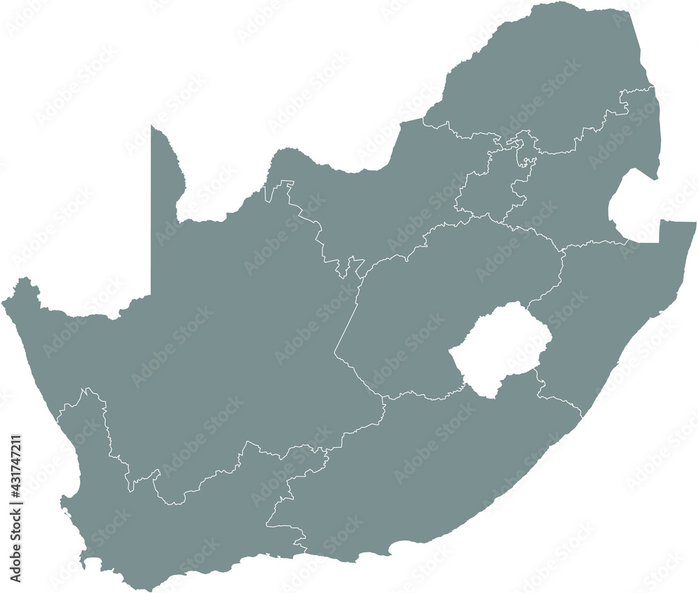 Fototapeta premium Gray vector map of the Republic of South Africa with white borders of its provinces