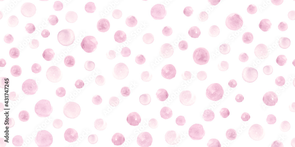 Seamless Pink Watercolor Circles. Rounds Pattern. Geometric Spots Wallpaper. Cute Rose Watercolor Circles. Modern Hand Drawn Dots Illustration. Vintage Polka Print. Pink Watercolor Circles.