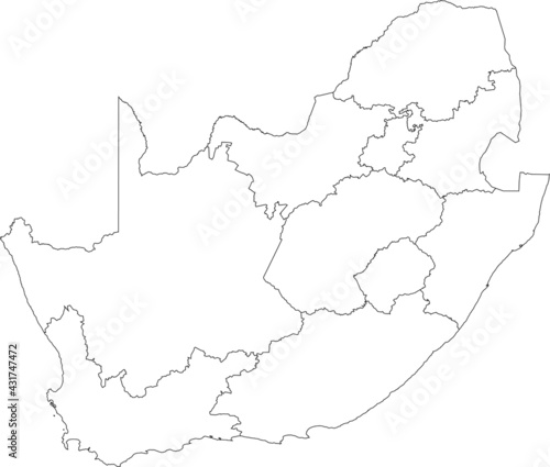 White blank vector map of the Republic of South Africa with black borders of its provinces