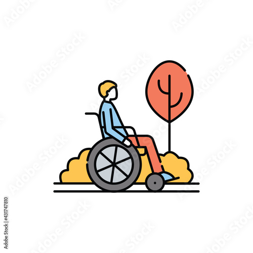 Disabled person for a walk color line icon. Disability. Isolated vector element.
