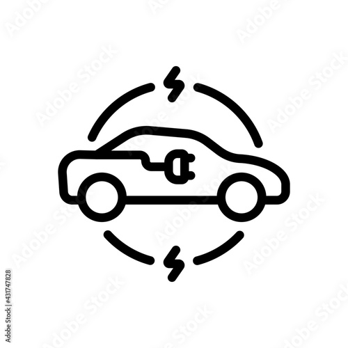 Modern electric car, green energy, simple icon. Black linear icon with editable stroke on white background