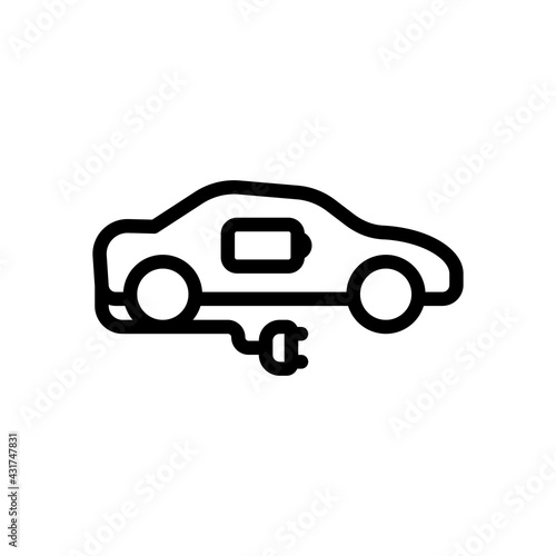 Modern electric car, green energy, simple icon. Black linear icon with editable stroke on white background