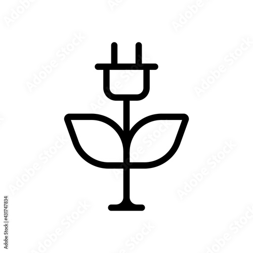 Green power, eco technology, simple icon. Black linear icon with editable stroke on white background