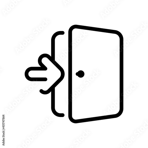 Simple door icon, entrance or exit. Black linear icon with editable stroke on white background