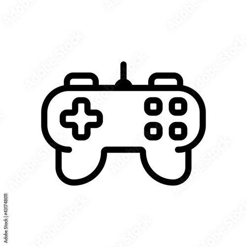 Joystick of video console, game controller, simple icon. Black linear icon with editable stroke on white background photo