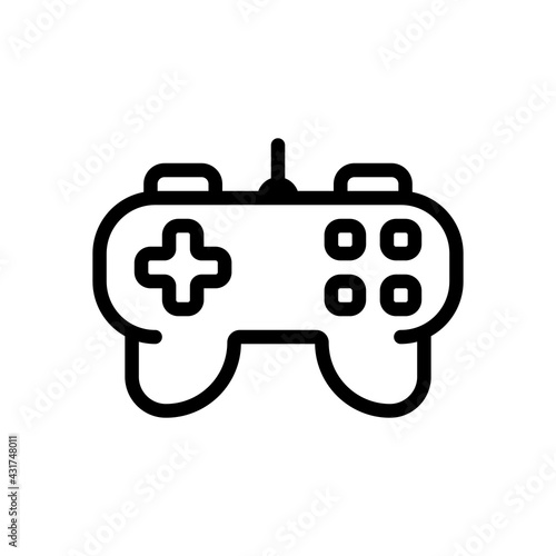 Joystick of video console, game controller, simple icon. Black linear icon with editable stroke on white background