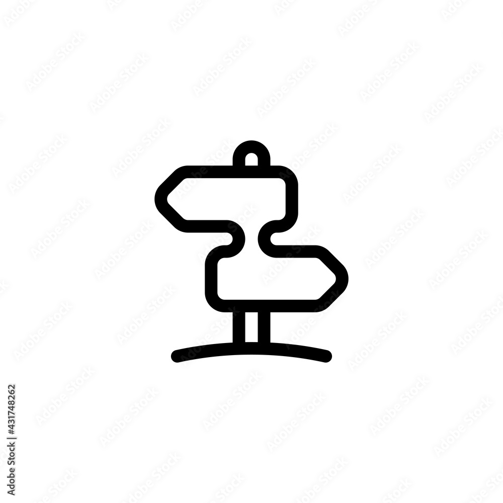 Signpost on the road, choice direction, simple icon. Black linear icon with editable stroke on white background Signpost on the road, choice direction, simple icon. Black linear icon with editable stroke on white background