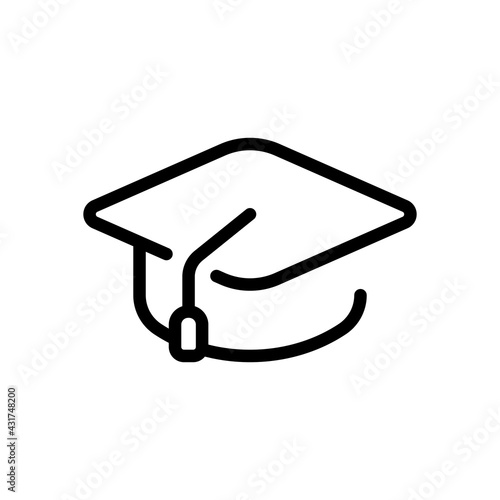 Graduation cap, simple icon. Black linear icon with editable stroke on white background