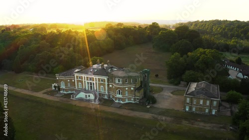 Aerial view Waverley Abbey House, grade II Georgian mansion located near Farnham