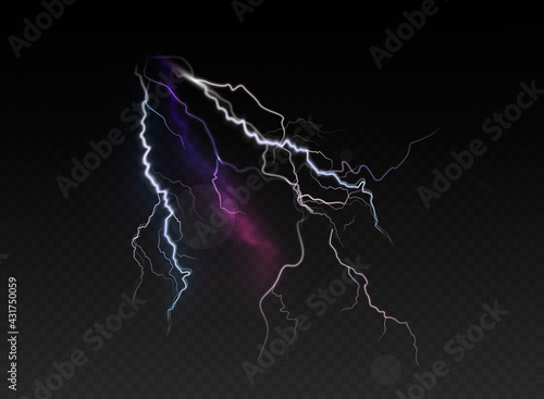 A set of lightning Magic and bright light effects. Vector illustration. Discharge electric current. Charge current. Natural phenomena.
