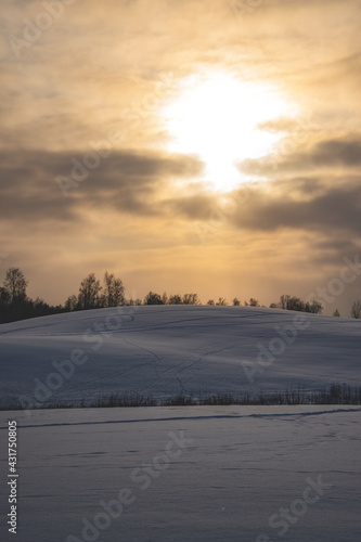 Beautiful sunset in winter, mountains.