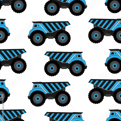 Children's print with blue construction car.