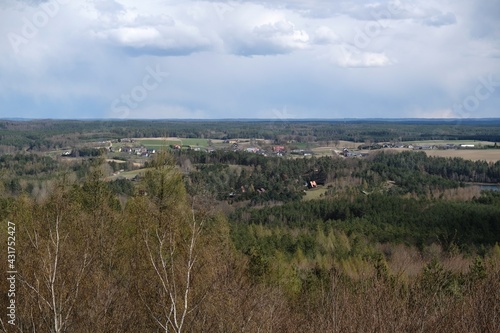 Panorama from observation tower on  Siemierzycka Mount, Bytowskie Lake District, Kashubia, Poland photo