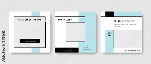 Elegant business social media templates with soft blue accent, minimalistic business templates with place for text and photos, square graphic designs for promotion and advert
