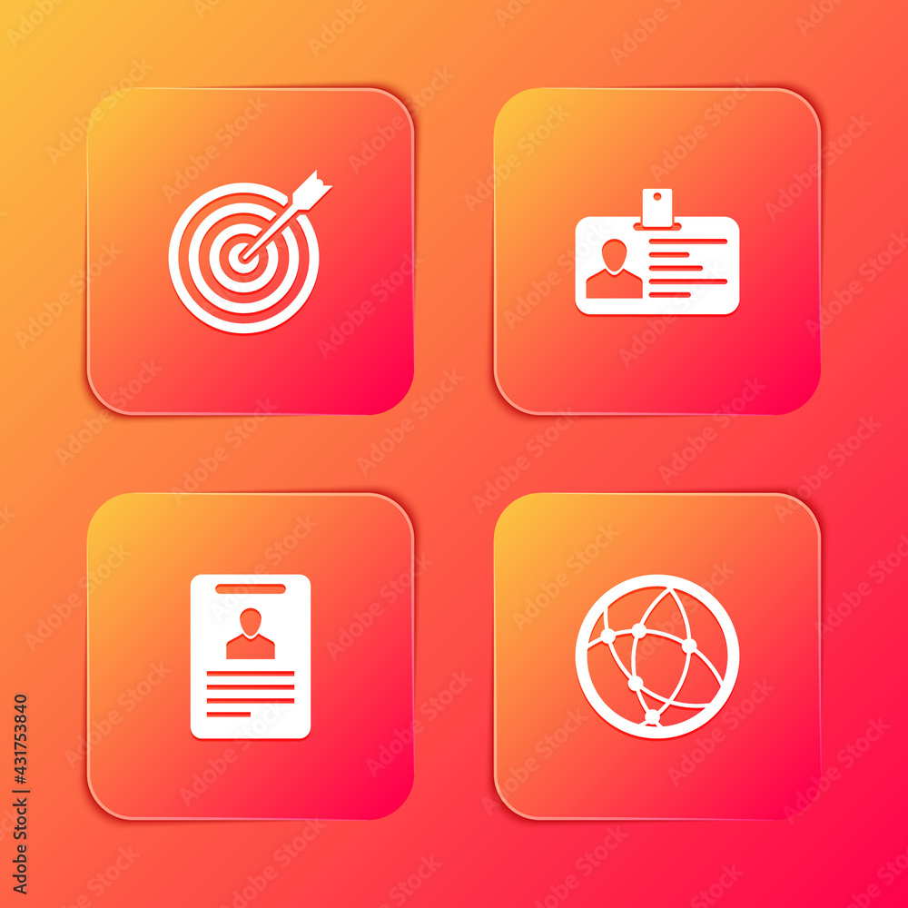 Set Target with arrow, Identification badge, and Social network icon. Vector Set Target with arrow, Identification badge, and Social network icon. Vector