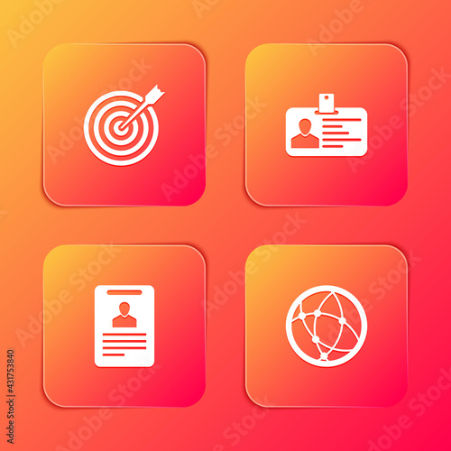 Set Target with arrow, Identification badge, and Social network icon. Vector