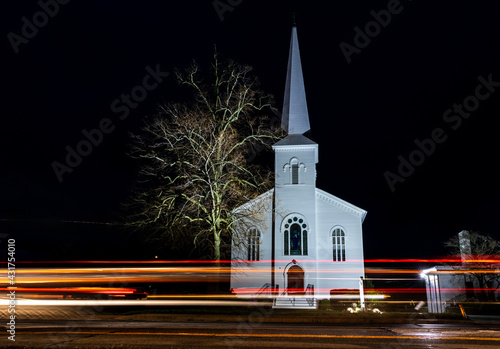 Konstfotografi Night view of Barrington Congregational church in Barrington, Rhode Island