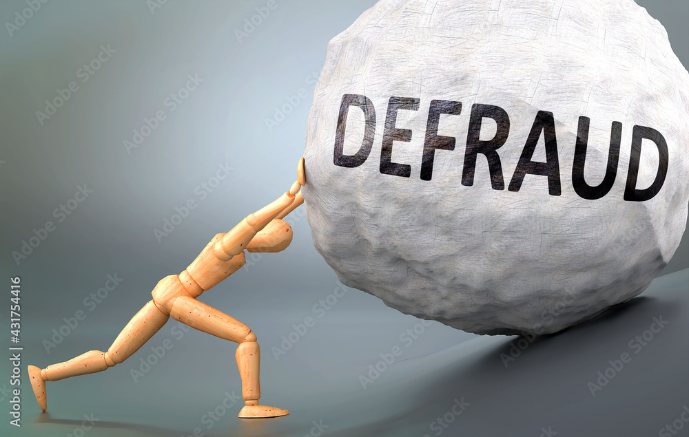 Defraud and painful human condition, pictured as a wooden human figure ...