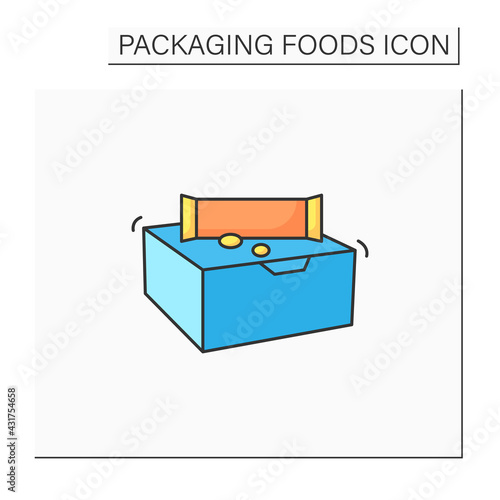Snack bars color icon. Paper box with snacks.Portion control, protection, tampering resistance from bacteria. Packing food concept. Isolated vector illustration