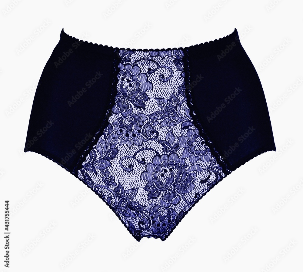 High lace drawstring panties on a white background. High lace drawstring panties on a white background.