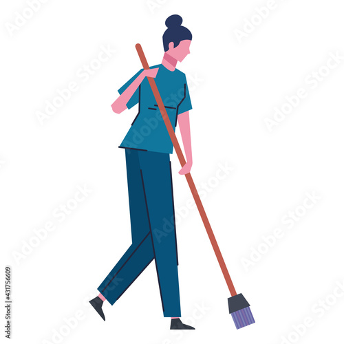cleaning lady sweeping