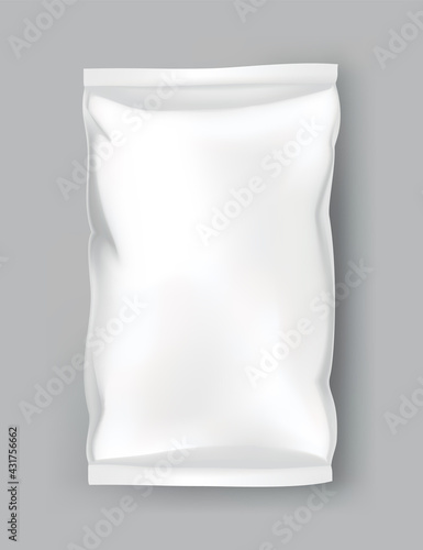Packaging mockup or pouch template. Realistic glossy blank of doy pack, chip snacks, candy pack or cosmetic product package. Plastic pack template ready for branding
