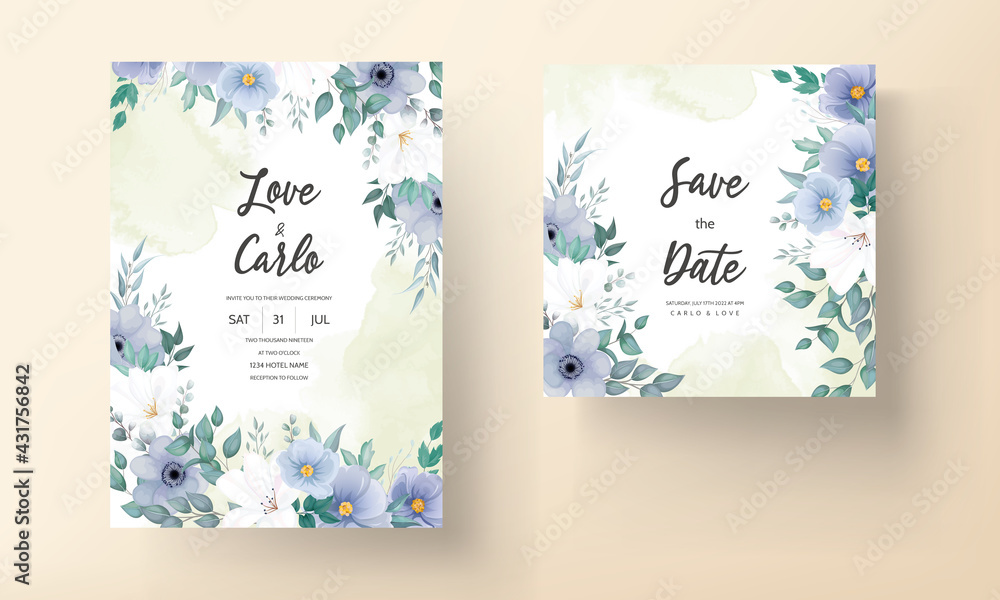 Elegant wedding invitation card with beautiful flower decorations