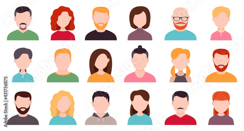male and female avatars without a face. vector flat illustration.