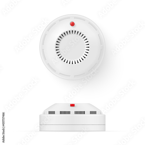 Realistic smoke detector top and general view vector illustration. Fire and gas security system