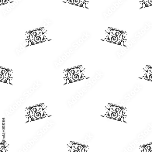 Black and White Fantasy Sketchy Drawing Pattern