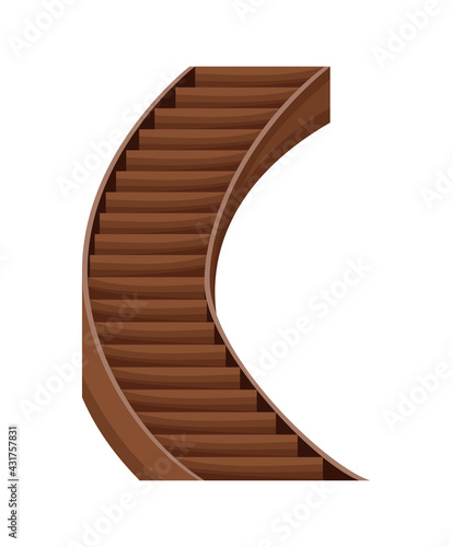 Modern wooden staircase. Isolated cartoon flat vector icon of stairs. Element for hotel lobby