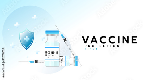 Vaccination ,vaccine and syringe injection, treatment to cure Covid 19 Coronavirus , Medical concept isolated on white background, Vector illustration EPS 10