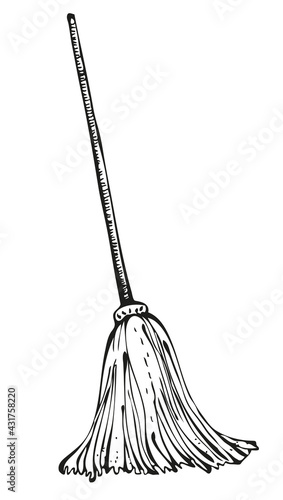 Vector mop illustration, old-fashioned mop with wooden stick
