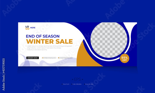 Winter fashion sale facebook cover template, social media web banner design