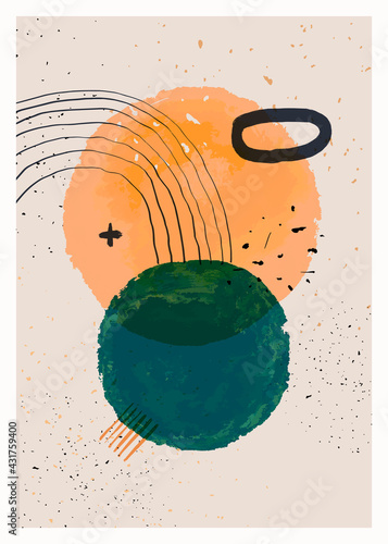 Abstract art minimalist poster. Scandinavian abstract geometric composition for wall decoration. Vector hand-painted illustration