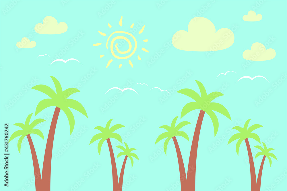 Summer background theme vector with coconut trees