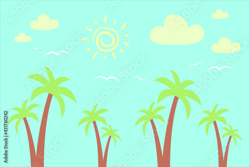 Summer background theme vector with coconut trees