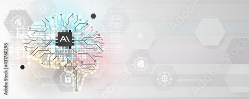 Abstract Artificial intelligence. Cloud computing. Machine learning. Technology web background. Virtual concept