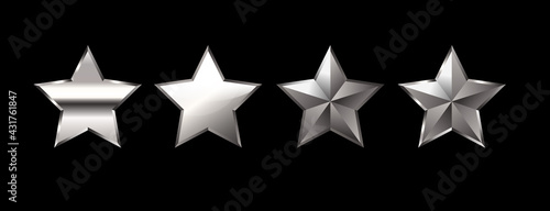 Set of silver stars. Silver stars isolated on black background. VIP stars.