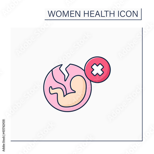 Abortion color icon. Pregnancy ending.Removal, expulsion embryo or fetus. Unwanted pregnancy. Health care. Woman health concept. Isolated vector illustration