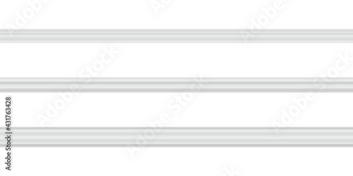 Vector illustration different shapes skirting boards for wall or floor isolated on white background. Set of realistic white seamless baseboards in flat style. Plastic or wood molding patterns. photo