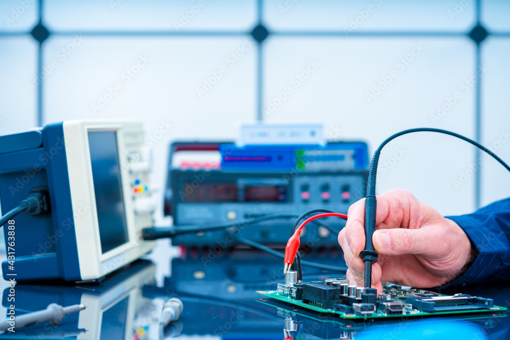 PCB witch microcontroller in electronics laboratory PCB witch microcontroller in electronics laboratory