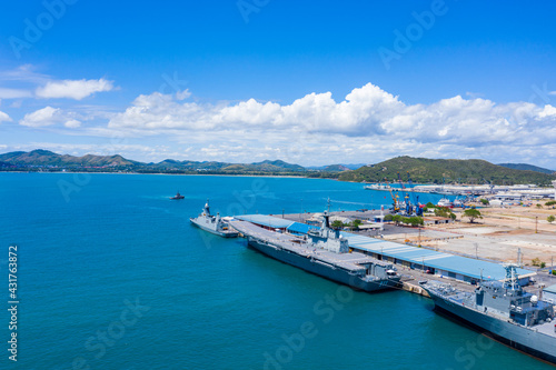 Aerial view of of the pier in Sattahip, Chonburi province.