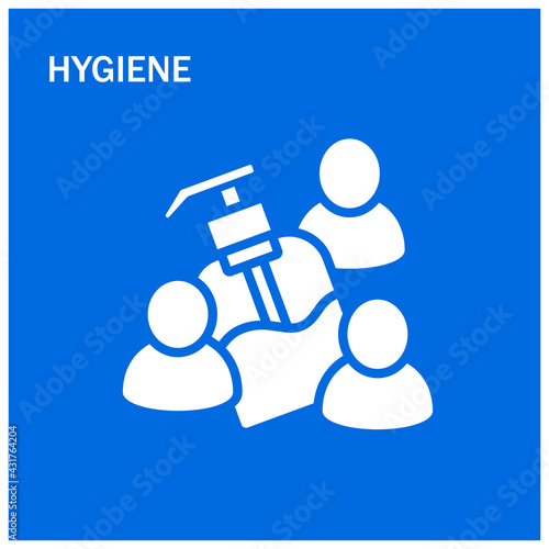 Hygiene vector illustration. Liquid soap or antibacterial solution dispenser. Concept of hygiene, health safety and corona virus prevention.Information card