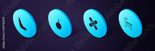 Set Isometric Operating table, Crossed bandage plaster, Enema and Inhaler icon. Vector